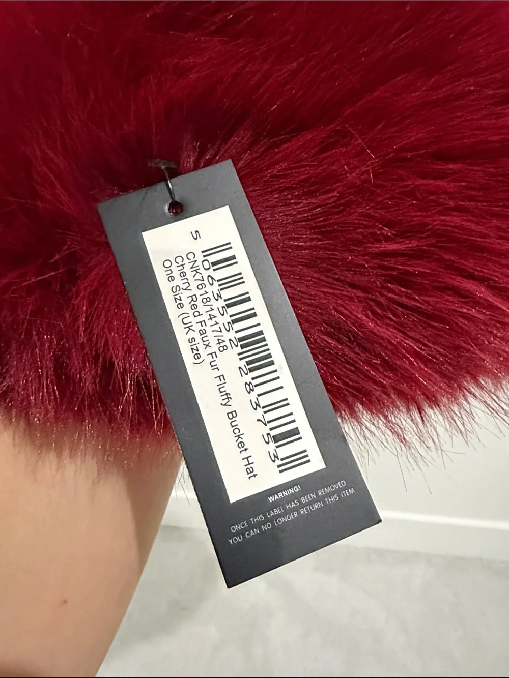 Plush Faux Fur Bucket Hat - cherry Red